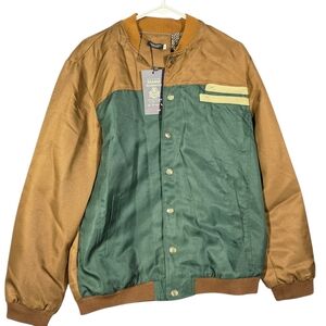 Green and Brown Varsity Bomber Jacket‎ with Ribbed Cuffs
